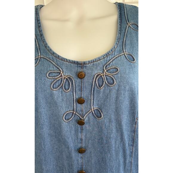Tickets Clothing Vintage Embroidered Denim‎ Back Zip Maxi Dress Women’s Size 18T - Picture 2 of 14